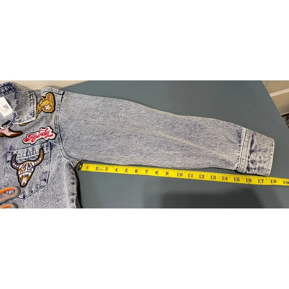 Blue‎ B Womens Acid Wash Denim Western Patch Oversized Shacket Light Blue S